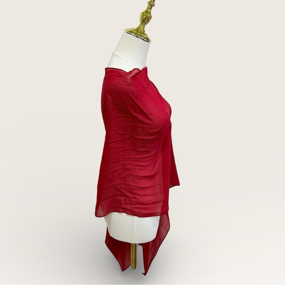 Eileen Fisher Scarlet Red Sheer Silk Georgette Chiffon Wrap One Size $138 NWT - Picture 6 of 8